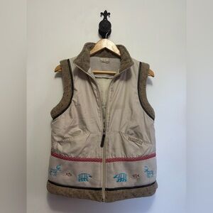 Vintage Inuk Embroidered Zip-Up Fleece Vest
